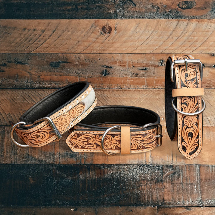 BB Frontier Cowhide Dog Collar | Hand-Tooled Western Leather Collar