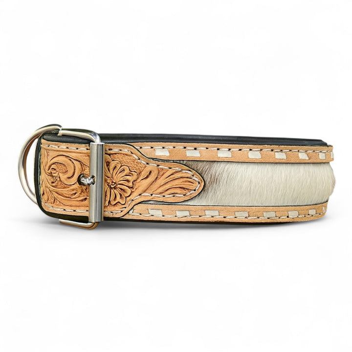 BB Frontier Cowhide Dog Collar | Hand-Tooled Western Leather Collar