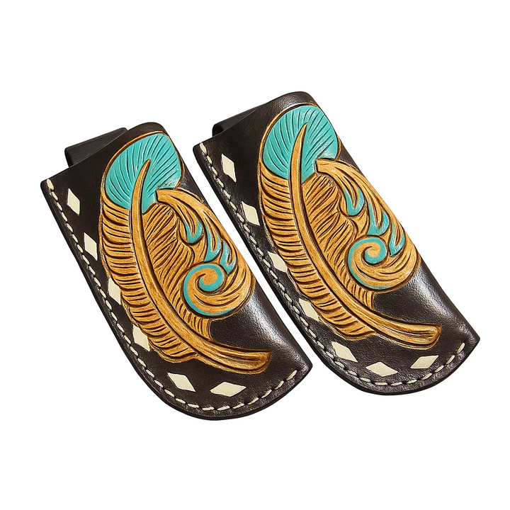 BB Feathered Knife Sheath | Hand-Tooled Western Leather Knife Holder