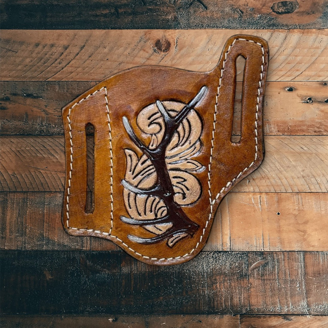 BB Cattleman’s Tooled Knife Sheath | Hand-Tooled Western Leather Knife Holder