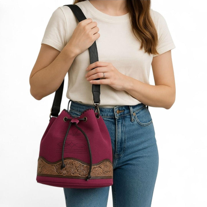 BB Desert Bloom Bucket Bag | Suede & Hand-Tooled Leather Bag