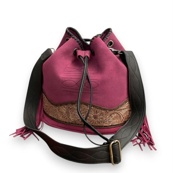 BB Desert Bloom Bucket Bag | Suede & Hand-Tooled Leather Bag