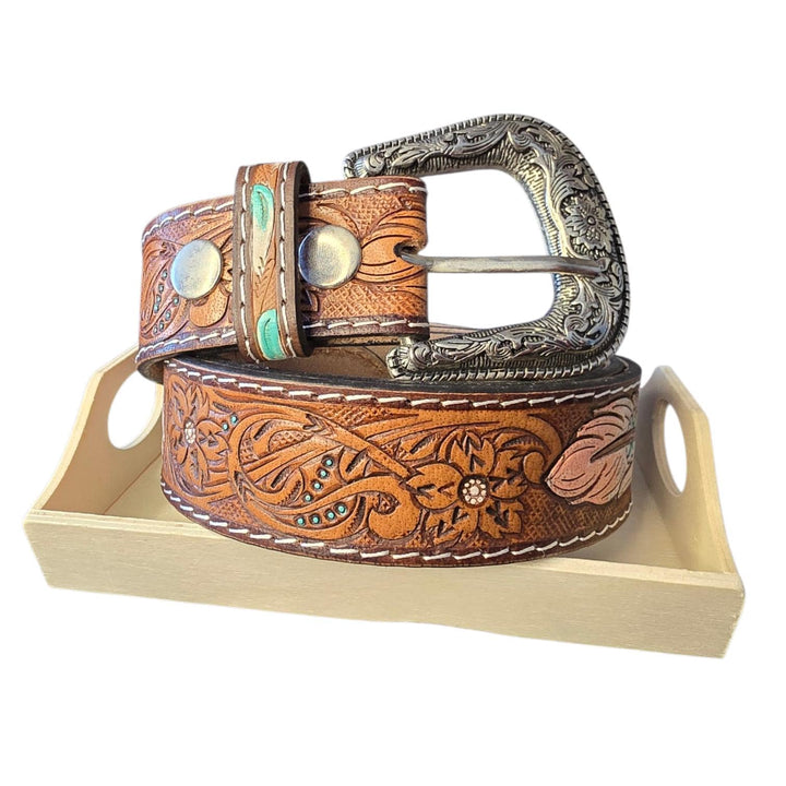 BB Wandering Feather Belt | Hand-Tooled Leather Western Belt