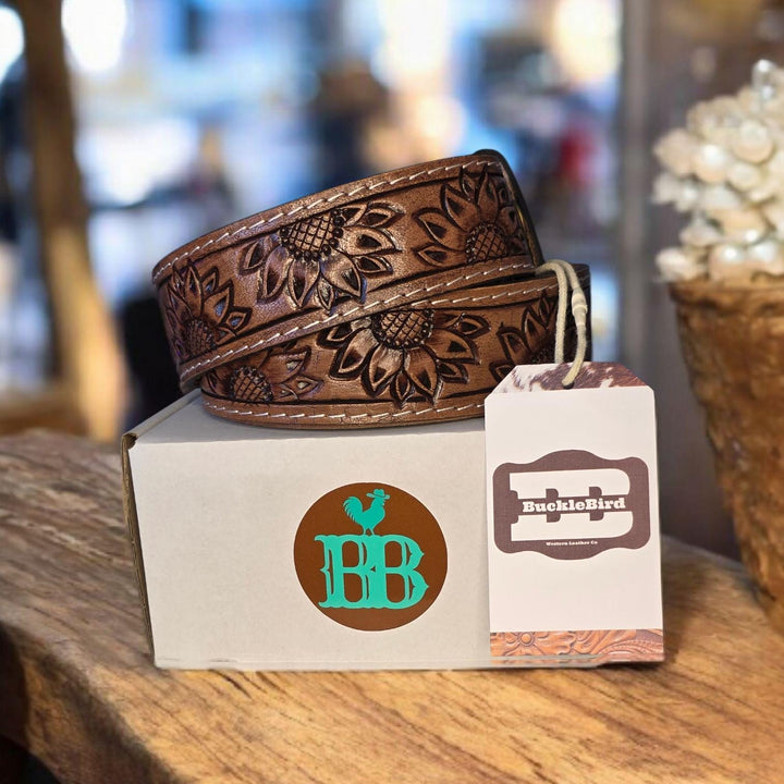 BB Sunflower Trail Belt | Hand-Tooled Leather Western Belt