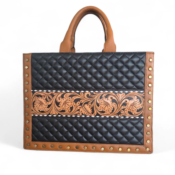 BB Diamond Lattice Tote | Tooled & Quilted Leather Western Handbag