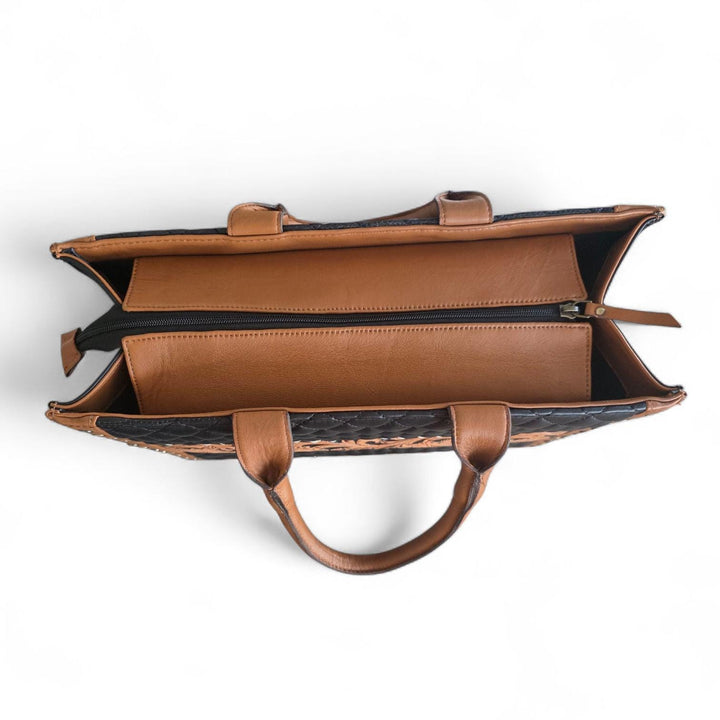 BB Diamond Lattice Tote | Tooled & Quilted Leather Western Handbag