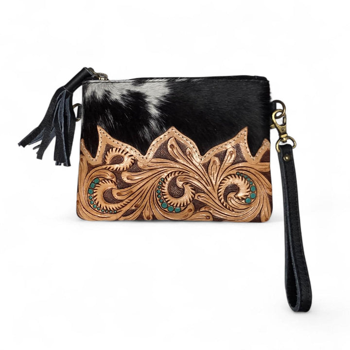 BB Western Grace Wristlet & Crossbody | Cowhide & Hand-Tooled Leather Bag
