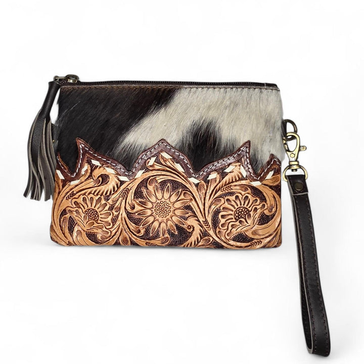 BB Western Grace Wristlet & Crossbody | Cowhide & Hand-Tooled Leather Bag