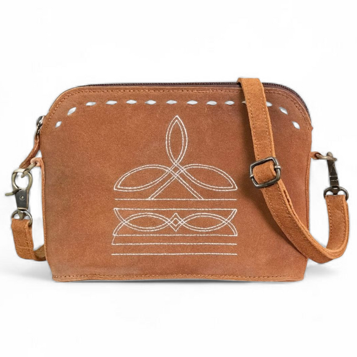 BB Horizon Stitch Crossbody | Suede Leather Bag with Boot-Stitch Embroidery