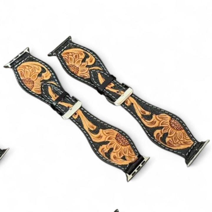 BB Sunflower Trail Painted Watch Band | Handcrafted Western Leather Strap