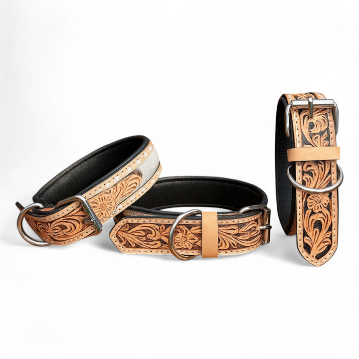 BB Frontier Cowhide Dog Collar | Hand-Tooled Western Leather Collar