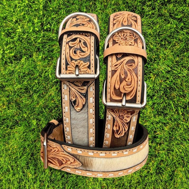 BB Frontier Cowhide Dog Collar | Hand-Tooled Western Leather Collar