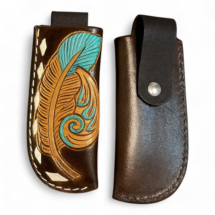 BB Feathered Knife Sheath | Hand-Tooled Western Leather Knife Holder