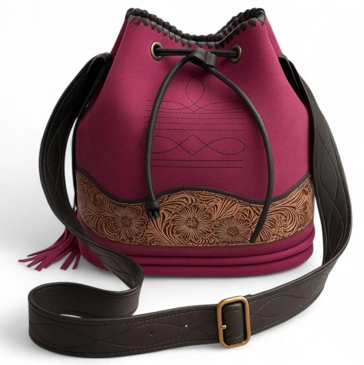 BB Desert Bloom Bucket Bag | Suede & Hand-Tooled Leather Bag