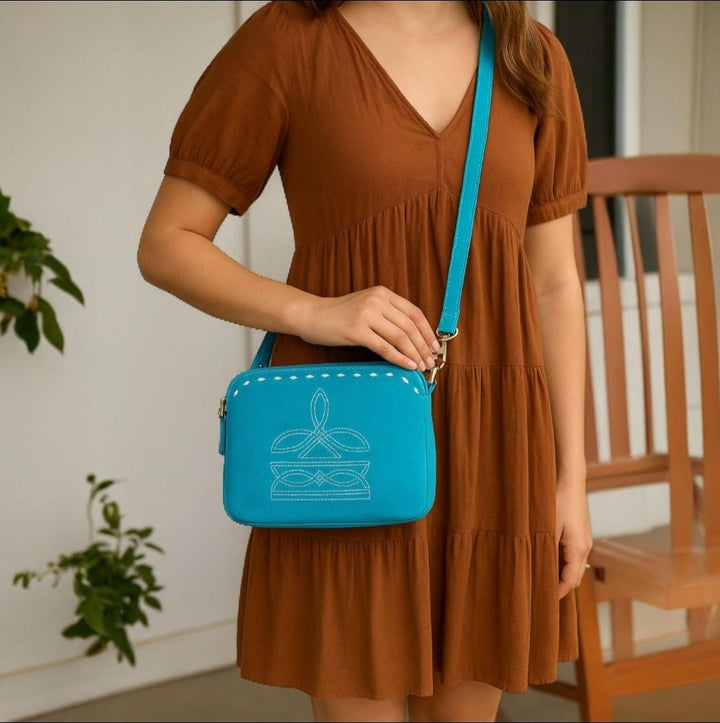 BB Horizon Stitch Crossbody | Suede Leather Bag with Boot-Stitch Embroidery