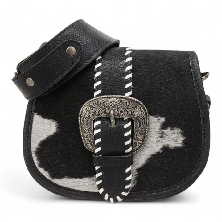 BB Saddled Buckle Crossbody | Hand-Tooled Leather & Cowhide Bag