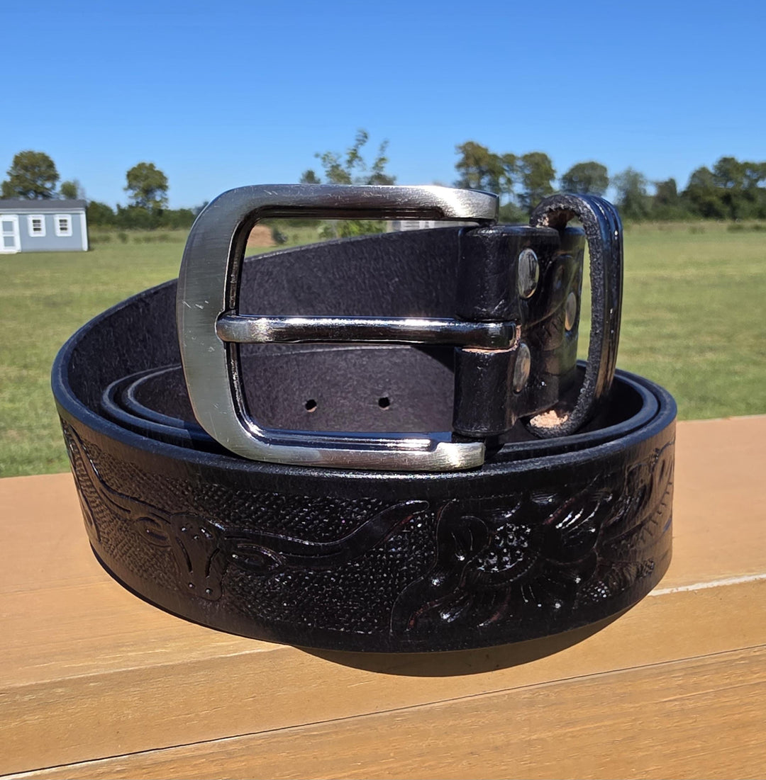 BB Longhorn Trail Belt | Hand-Tooled Leather Western Belt