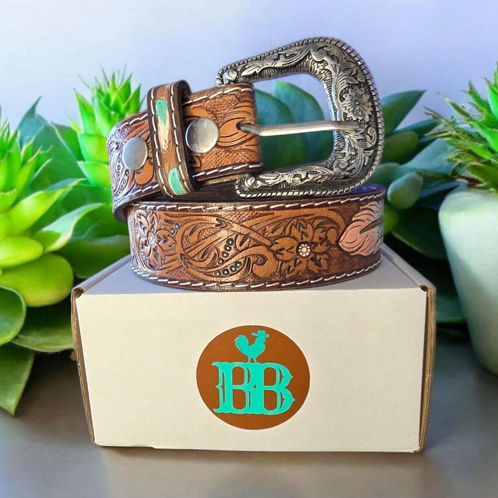 BB Wandering Feather Belt | Hand-Tooled Leather Western Belt