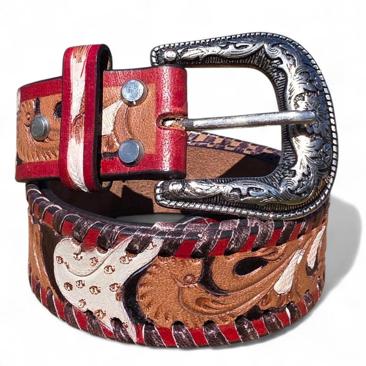 BB Desert Flame Belt | Hand-Tooled Leather with Engraved Silver Buckle