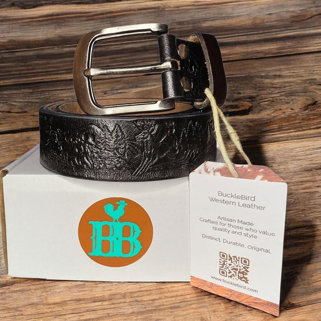 BB Wildlife Forest Belt | Hand-Tooled Leather with Deer & Forest Design