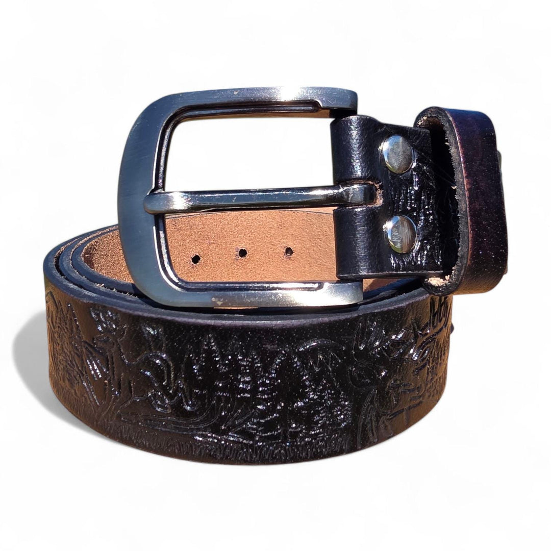 BB Wildlife Forest Belt | Hand-Tooled Leather with Deer & Forest Design