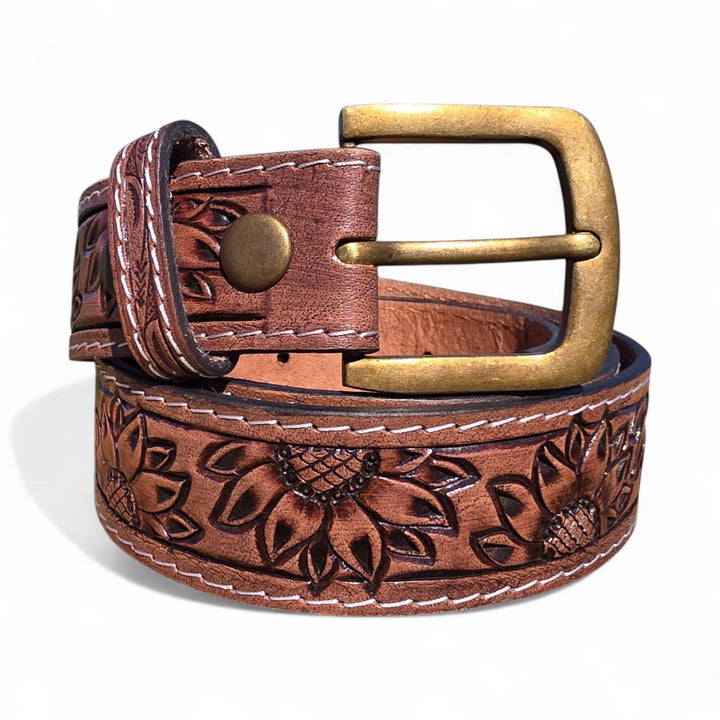 BB Sunflower Trail Belt | Hand-Tooled Leather Western Belt