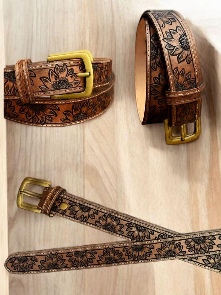BB Sunflower Trail Belt | Hand-Tooled Leather Western Belt