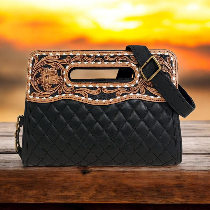 BB Quilted Bloom Crossbody Clutch | Hand-Tooled Leather Crossbody & Clutch
