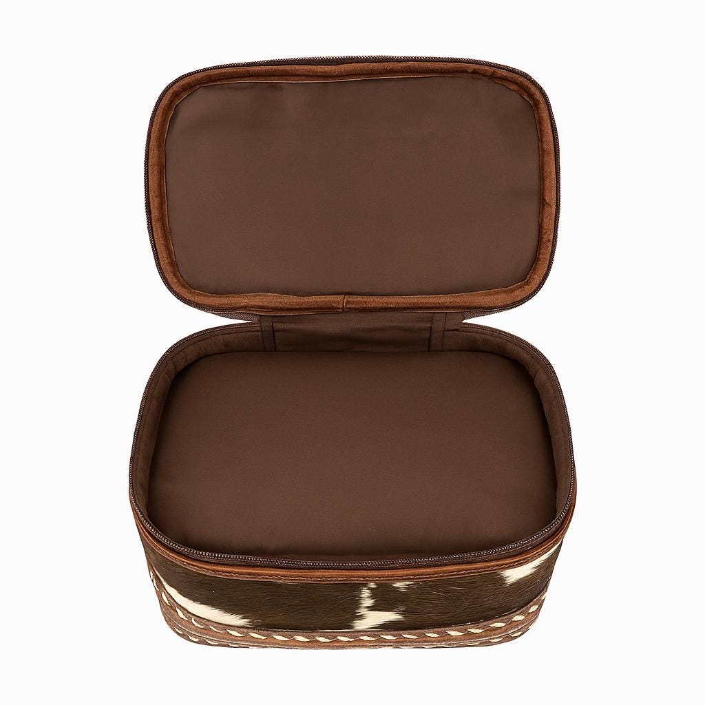 BB Cattle Queen Travel Case | Cowhide Leather Makeup & Toiletry Bag