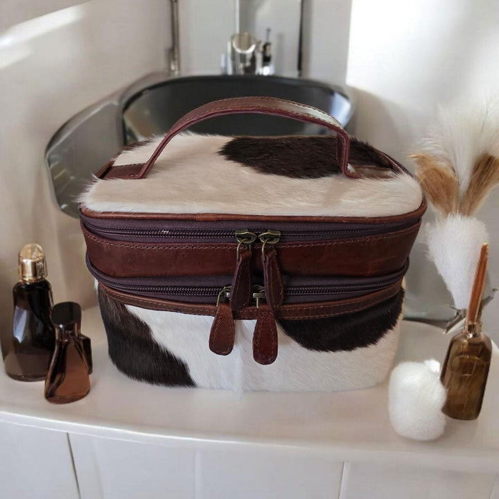 BB Cattle Queen Travel Case | Cowhide Leather Makeup & Toiletry Bag