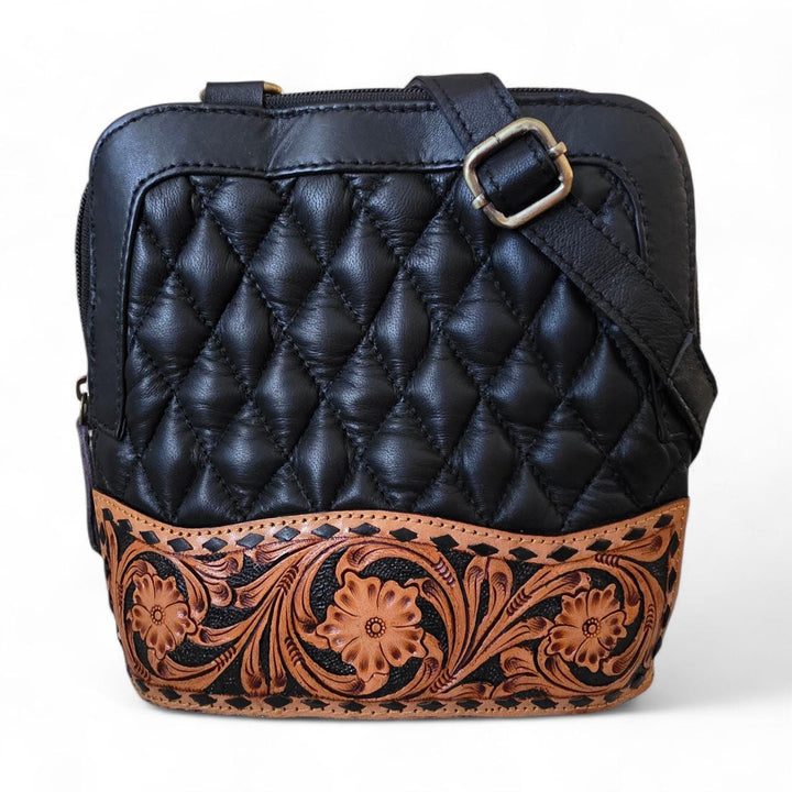BB Midnight Bloom Crossbody | Quilted & Hand-Tooled Leather Bag