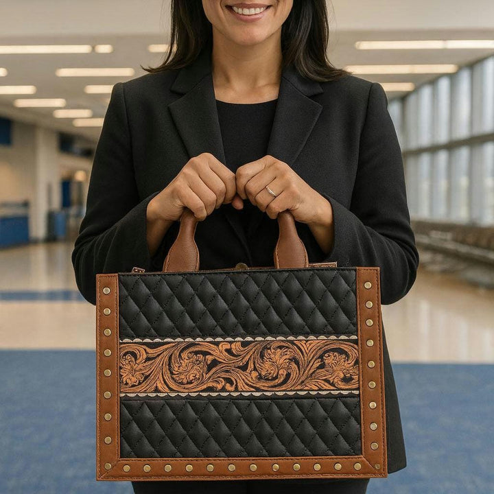 BB Diamond Lattice Tote | Tooled & Quilted Leather Western Handbag