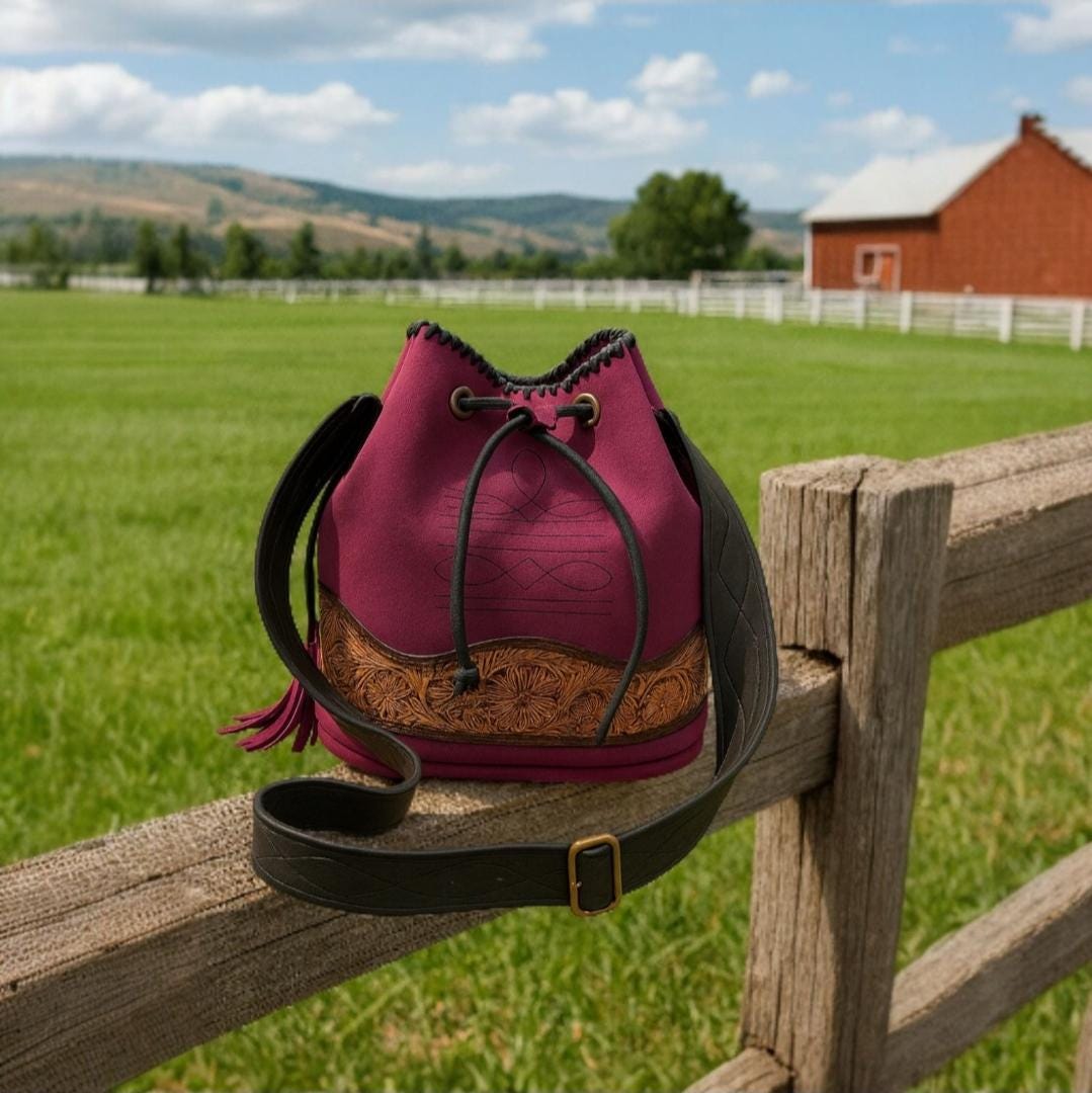 BB Desert Bloom Bucket Bag | Suede & Hand-Tooled Leather Bag