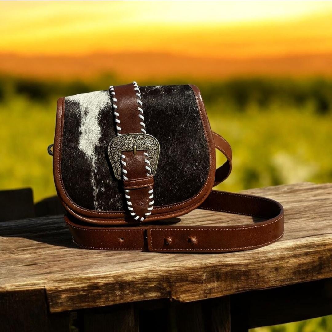 BB Saddled Buckle Crossbody | Hand-Tooled Leather & Cowhide Bag