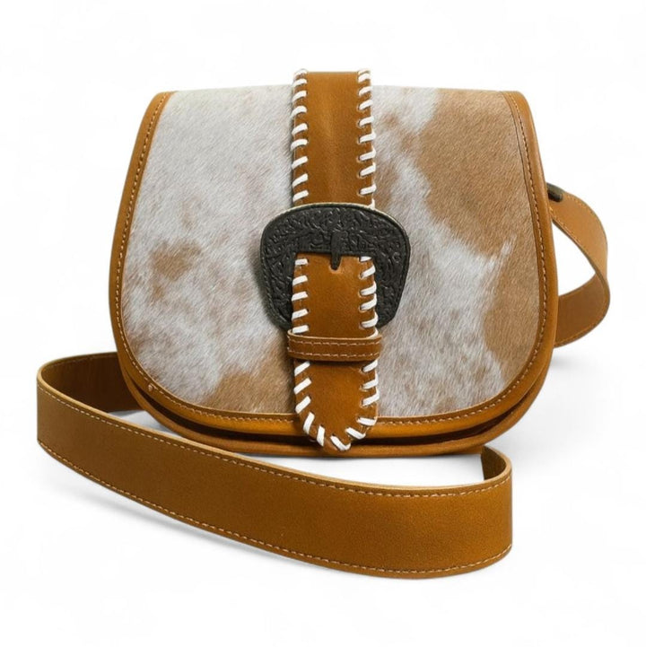 BB Saddled Buckle Crossbody | Hand-Tooled Leather & Cowhide Bag