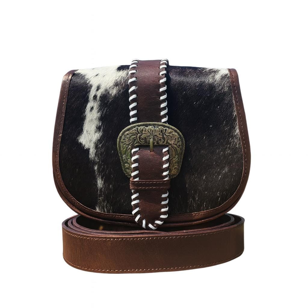 BB Saddled Buckle Crossbody | Hand-Tooled Leather & Cowhide Bag