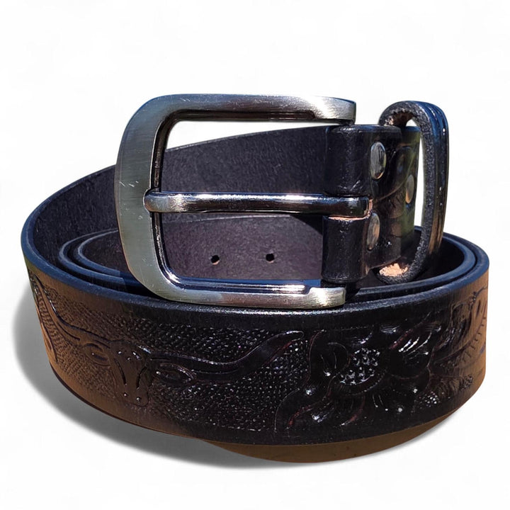 BB Longhorn Trail Belt | Hand-Tooled Leather Western Belt