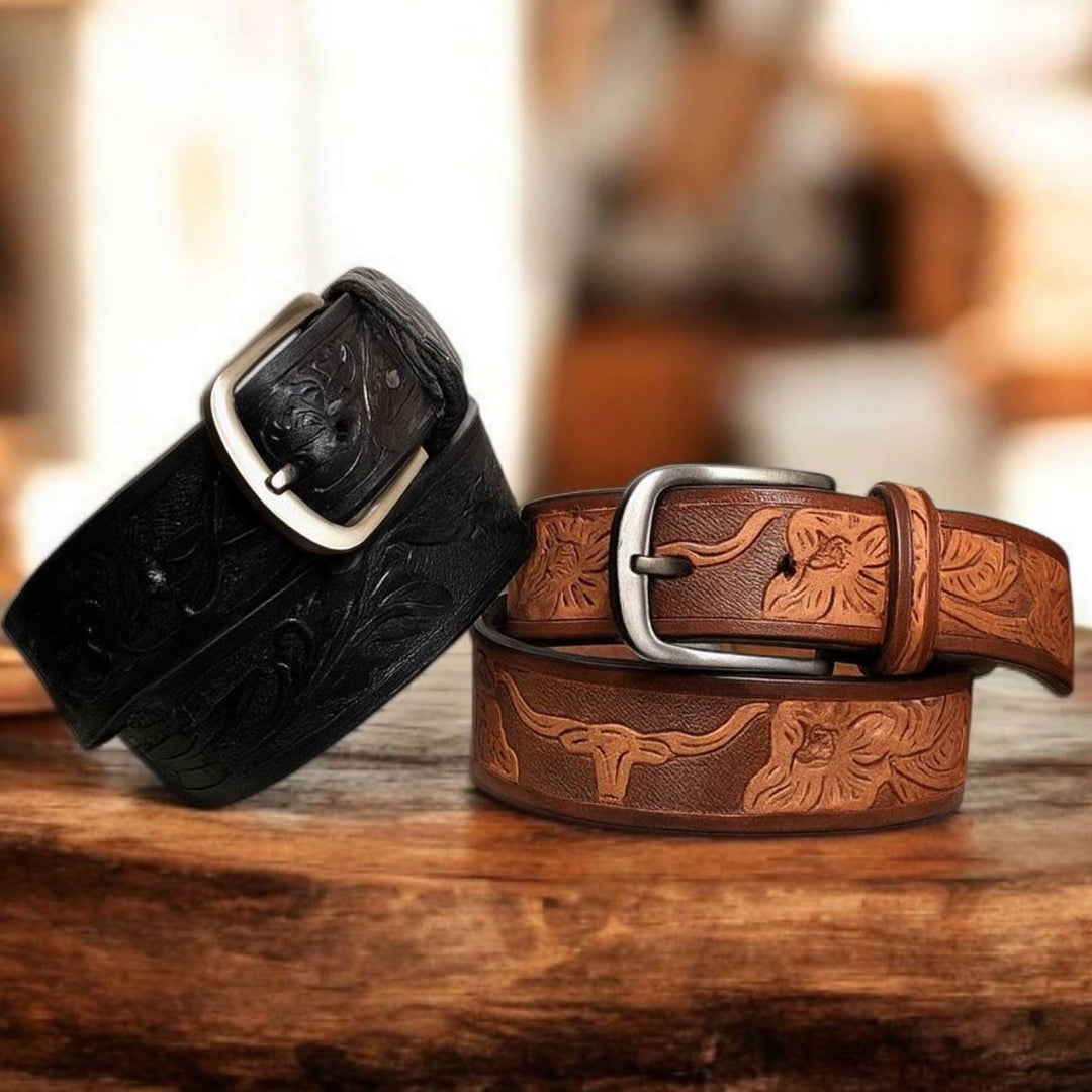BB Longhorn Trail Belt | Hand-Tooled Leather Western Belt