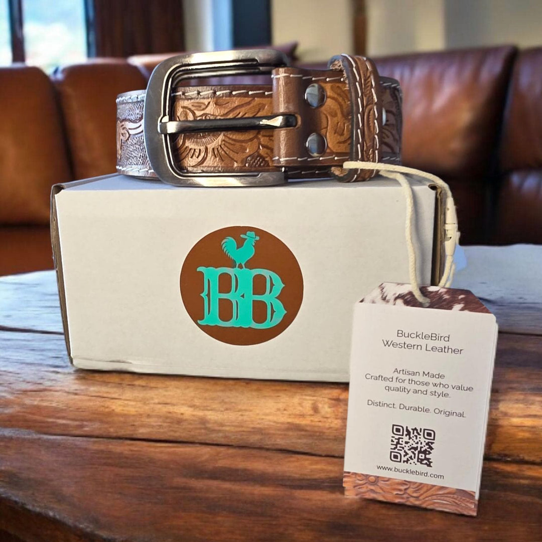 BB Longhorn Trail Belt | Hand-Tooled Leather Western Belt