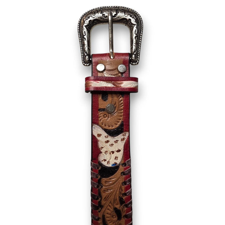 BB Desert Flame Belt | Hand-Tooled Leather with Engraved Silver Buckle