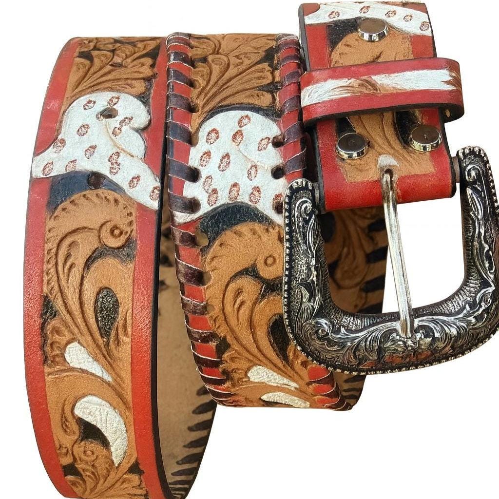 BB Desert Flame Belt | Hand-Tooled Leather with Engraved Silver Buckle