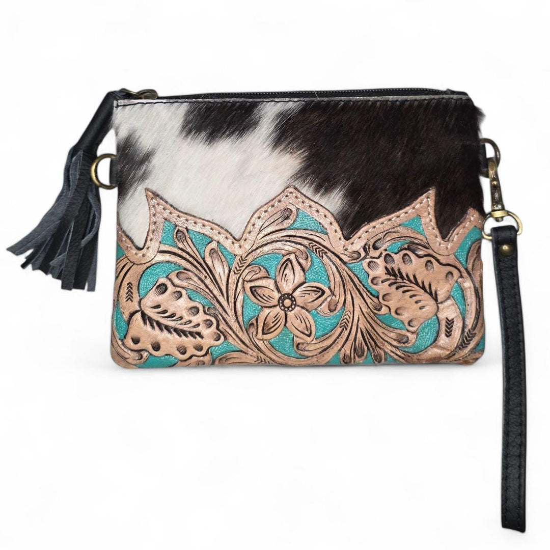 BB Western Grace Wristlet & Crossbody | Cowhide & Hand-Tooled Leather Bag