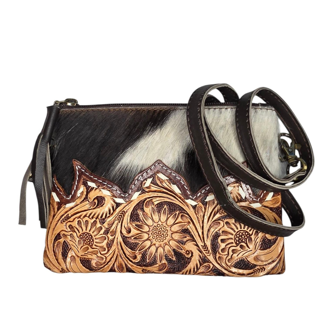 BB Western Grace Wristlet & Crossbody | Cowhide & Hand-Tooled Leather Bag