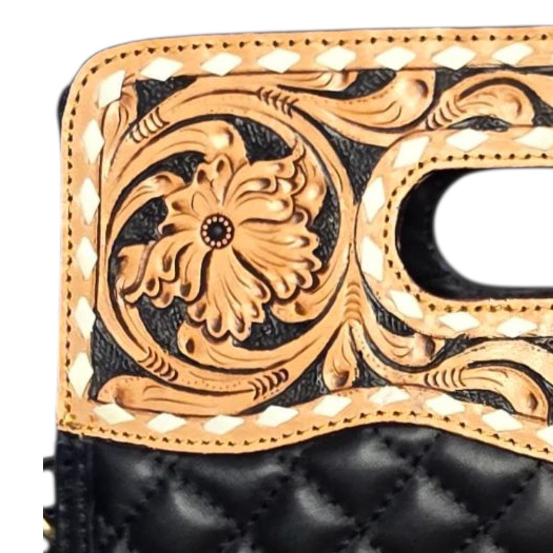 BB Quilted Bloom Crossbody Clutch | Hand-Tooled Leather Crossbody & Clutch