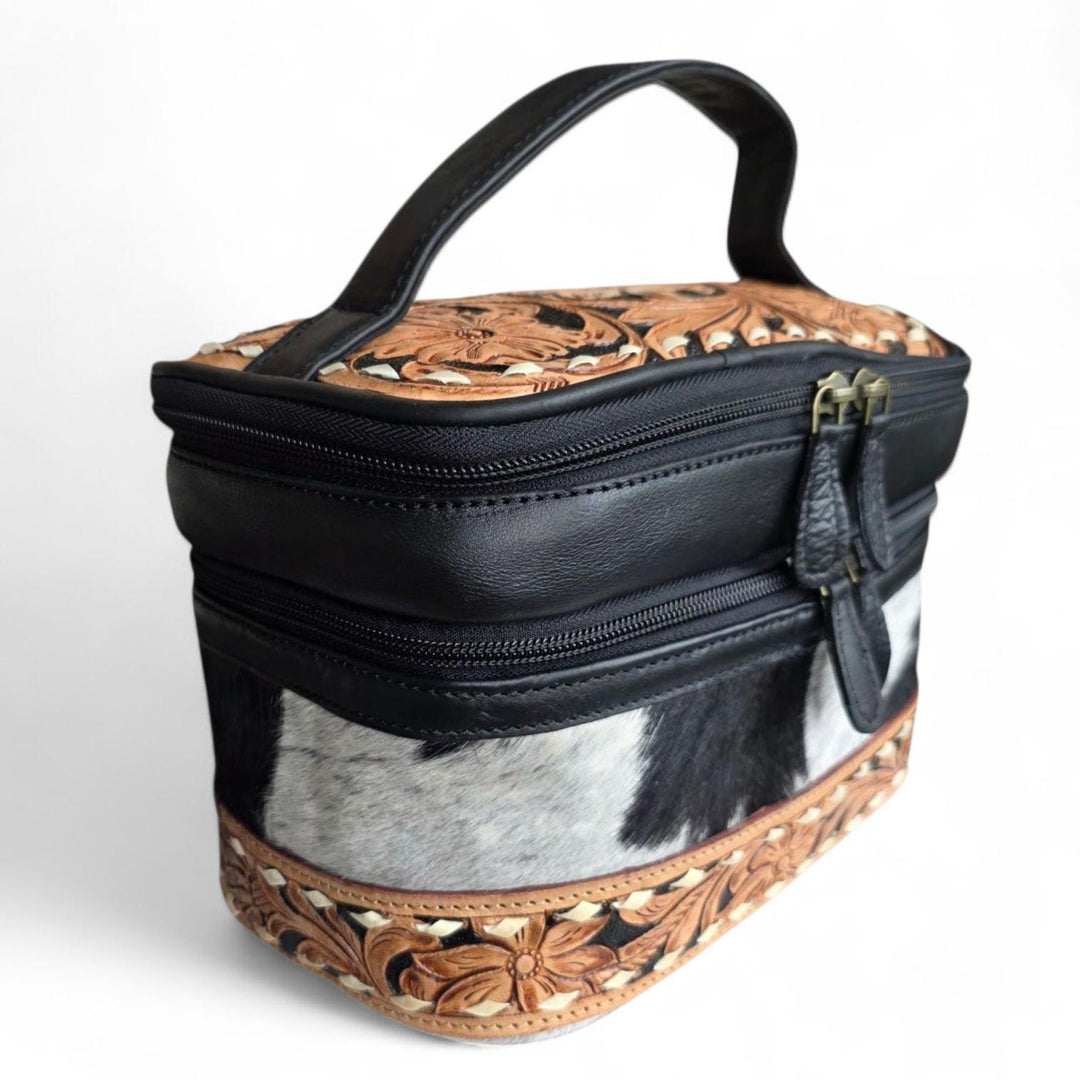 BB Frontier Bloom Case | Hand-Tooled Cowhide Leather Makeup & Travel Bag