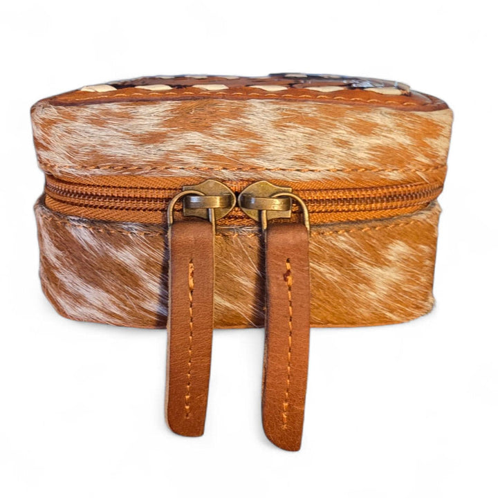 BB Prairie Bloom Case | Tooled Cowhide Leather Jewelry Box with Mirror