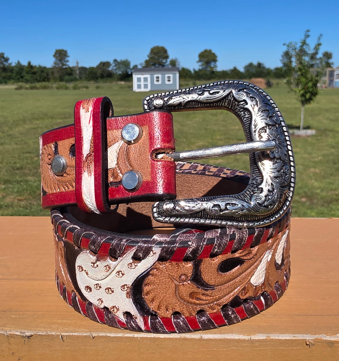 BB Desert Flame Belt | Hand-Tooled Leather with Engraved Silver Buckle