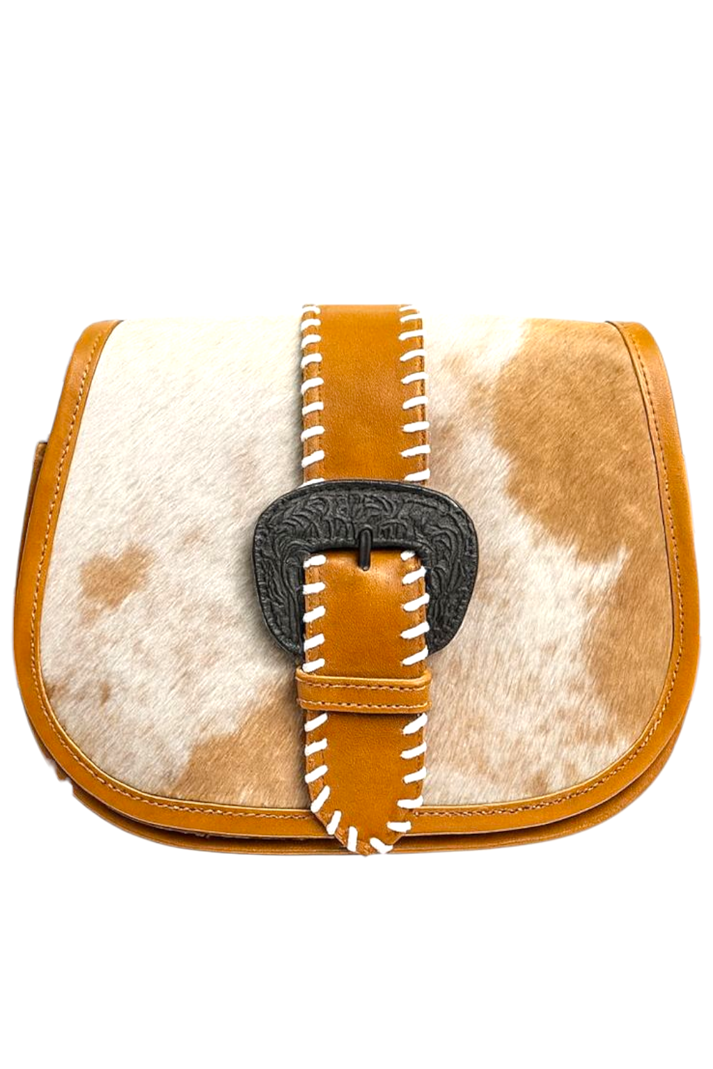 The Saddled Buckle Crossbody – Tooled Leather and Cowhide