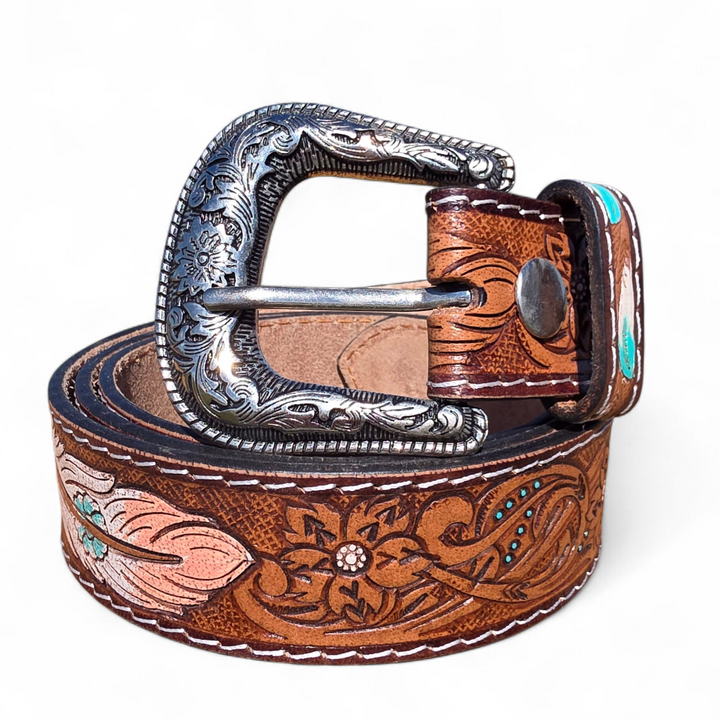 BB Wandering Feather Belt | Hand-Tooled Leather Western Belt