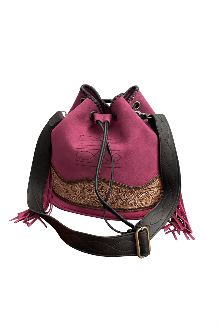 The Desert Bloom Bucket Bag - Suede and Tooled Leather